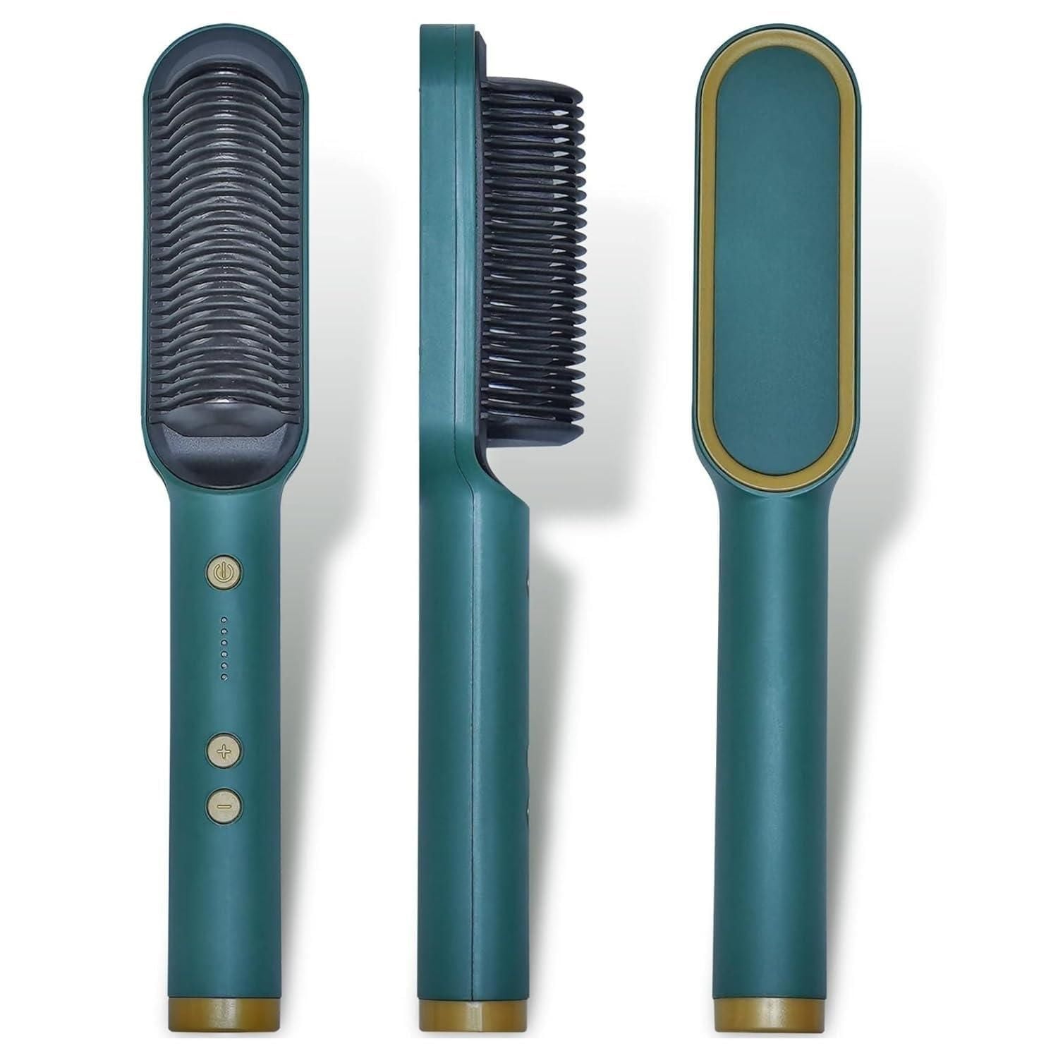 Professional Hair Straightener Tourmaline Ceramic Hair Curler Brush Hair Comb (GREEN)